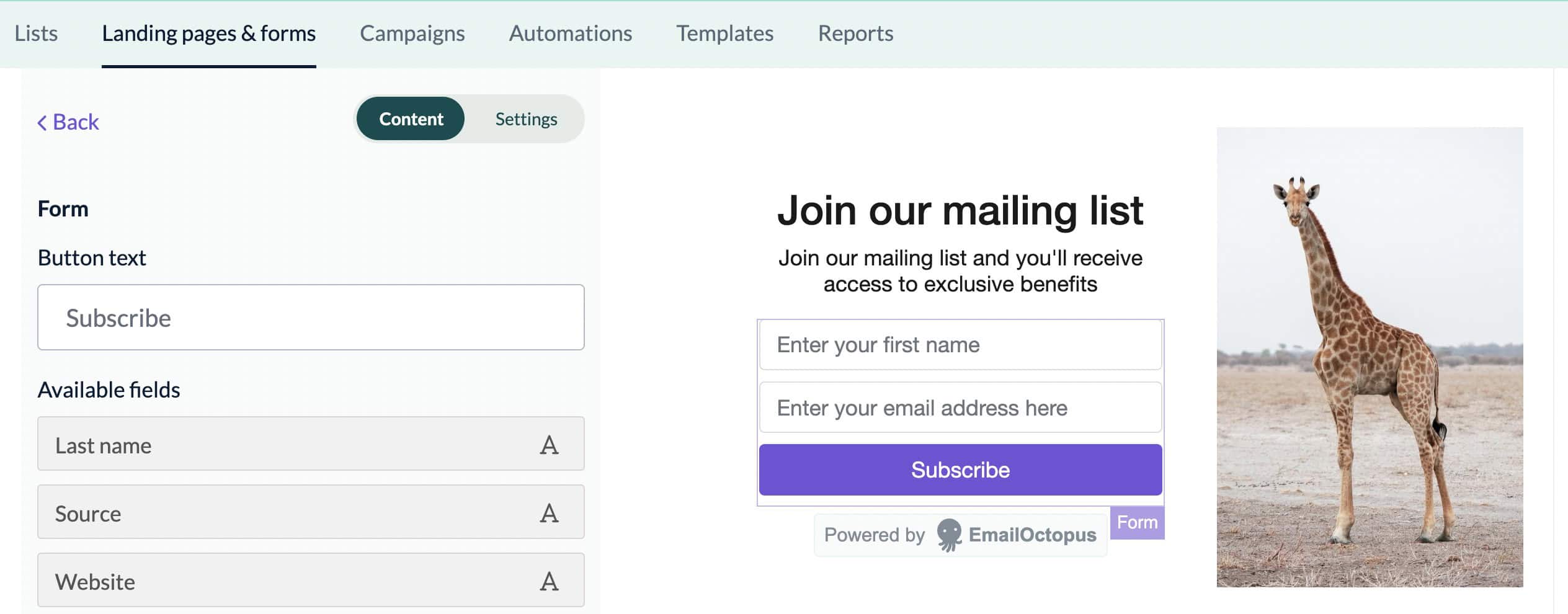 Signup form EmailOctopus